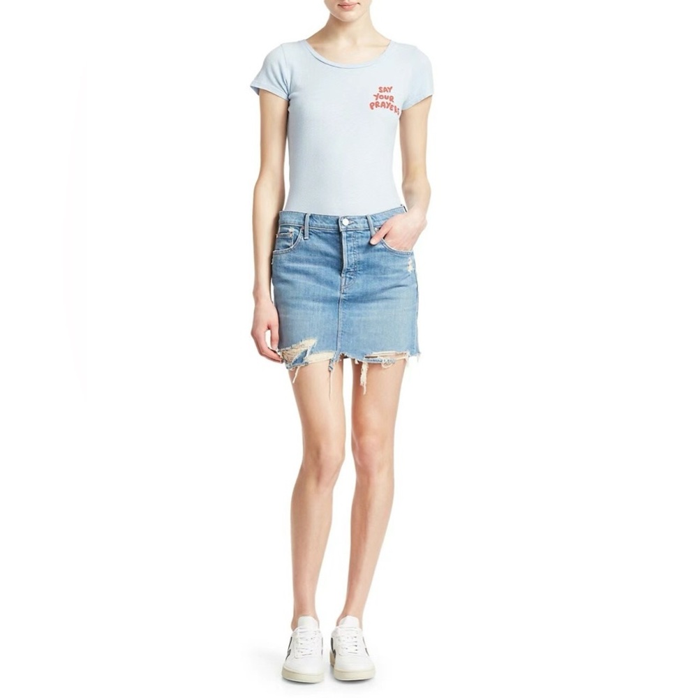 NWT MotherThe Vagabond Denim Mini Skirt in Destroyed Bills